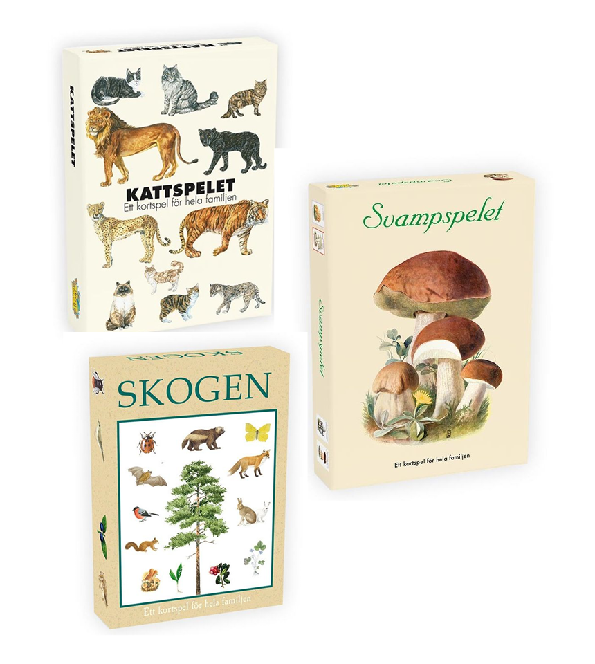 Kortspel, skogen, svamp och katt 3 varianter