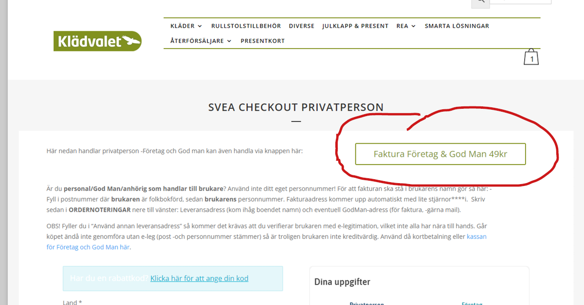 Beställa som kontaktman – få leverans till boendet och  fakturan till anhöriga ?