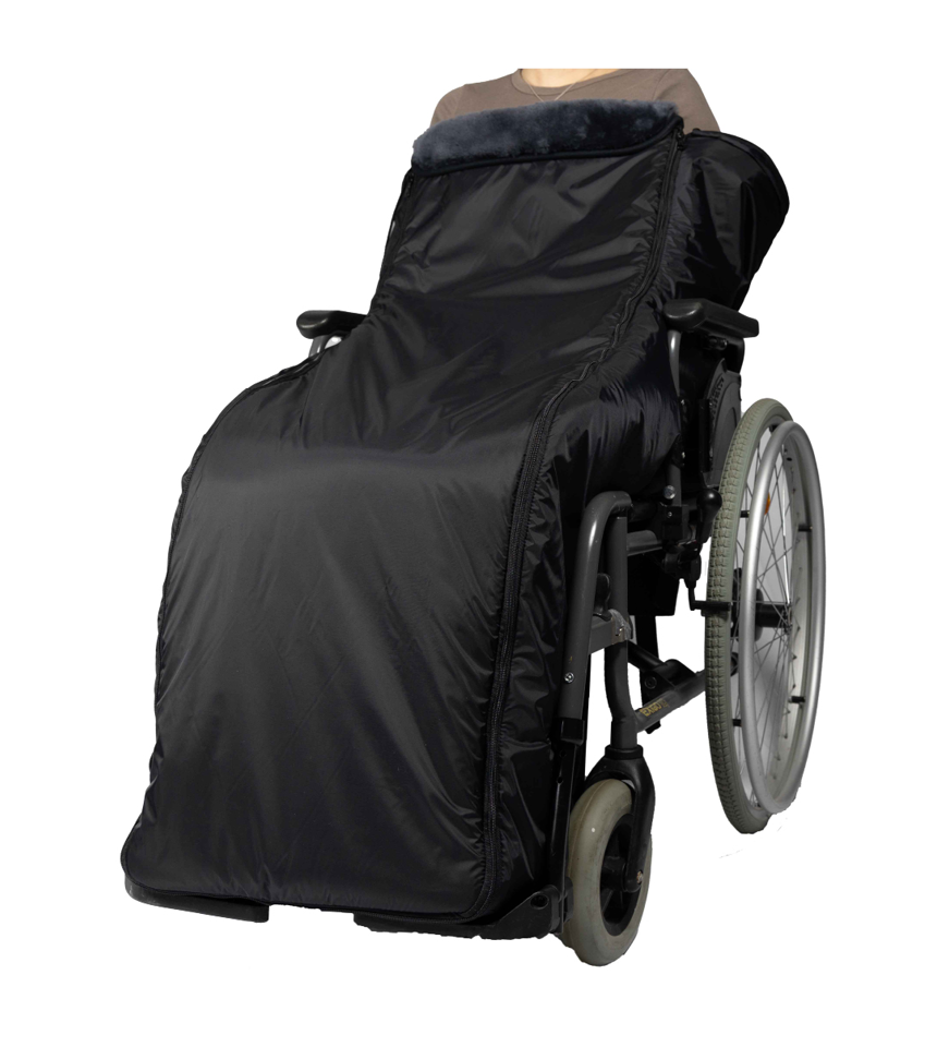 Benskydd lammskinn tas på sittande moritz rullstol svart