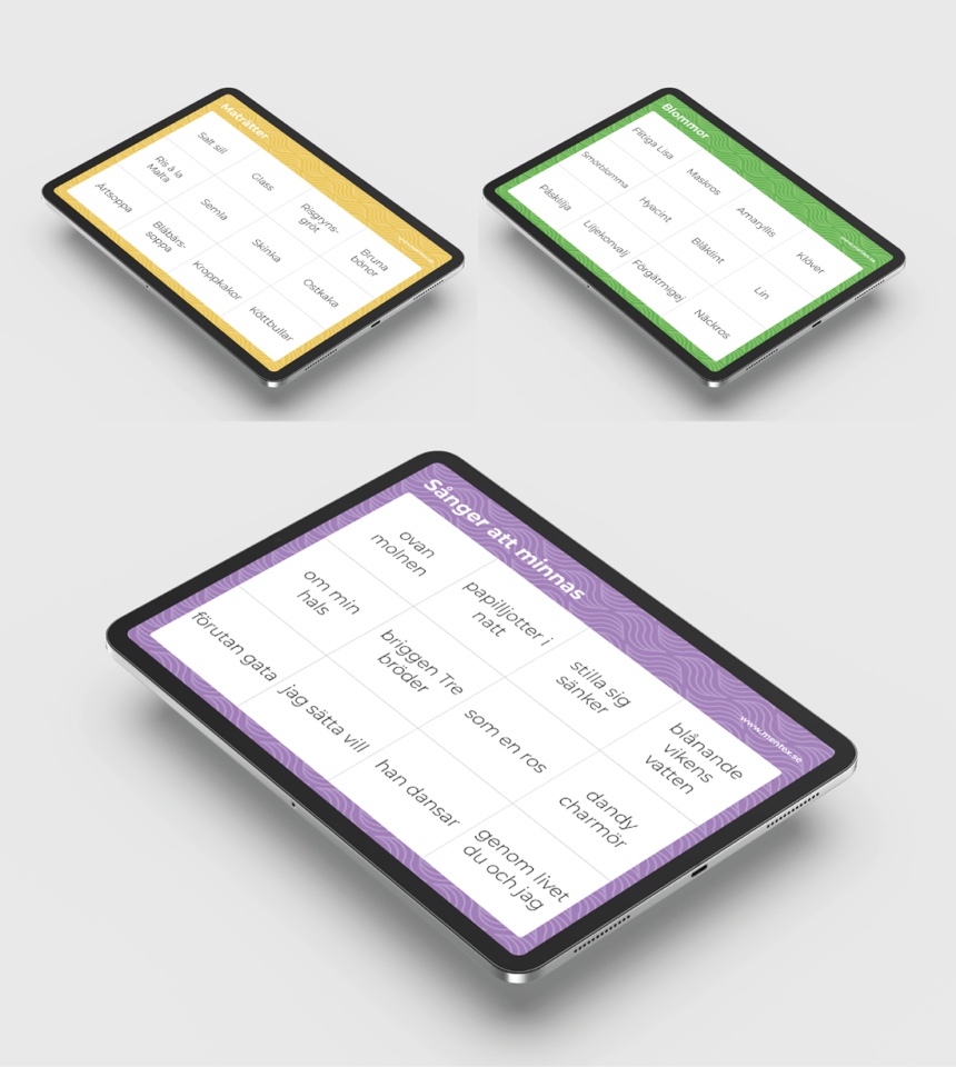 Bingo x 3  -sånger att minnas , -mat -och blommor