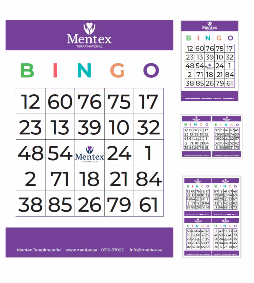 Bingobrickor 1-90 mentex 5 x 5 rutor